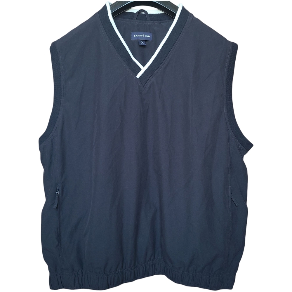 Lands End Size XL Vest V Neck Golf Mesh Lined Windbreaker Pockets Performance